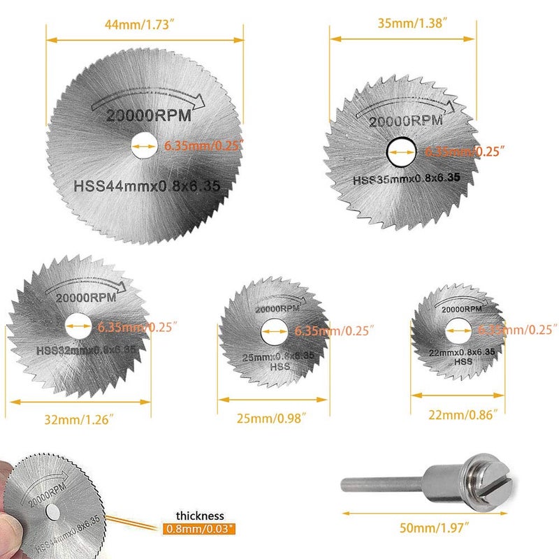 Saipor Saiper 12pcs/2Sets HSS Circular Wood Cutting Saw Blade Discs with 2pcs 1/8" Shank Extension Rod for Dremel Rotary Tool Mandrel - Image 3